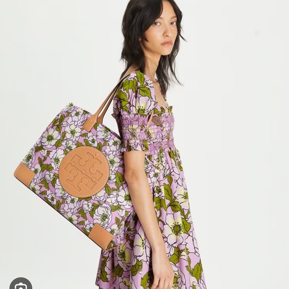 New Tory Burch 💕 ELLA NYLON FLORAL TOTE ASTER PINK FLOWER - Picture 4 of 13